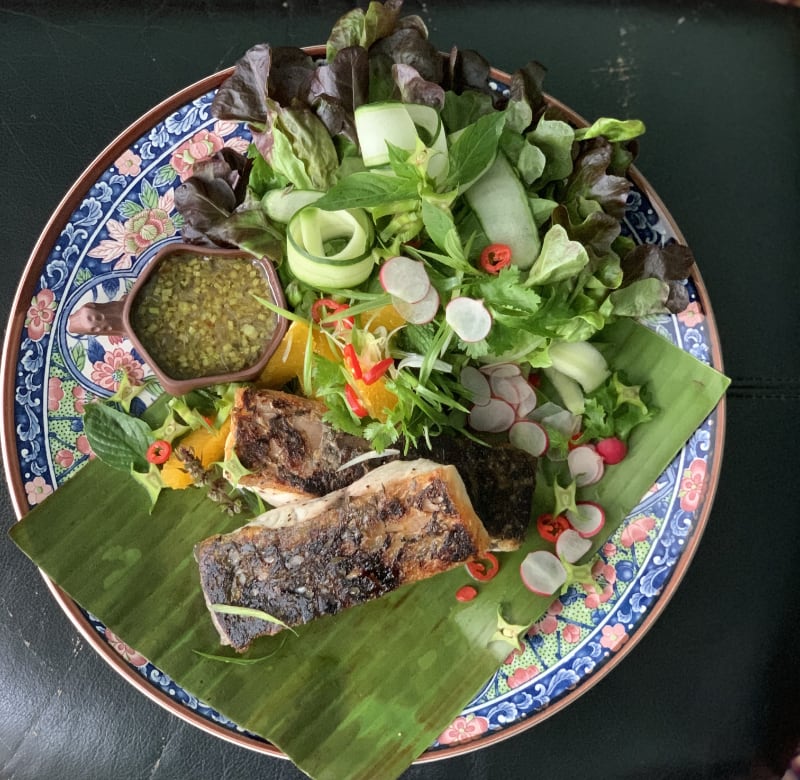 Crispy Skin Barramundi, Orange, Herb and Lettuce Wrap